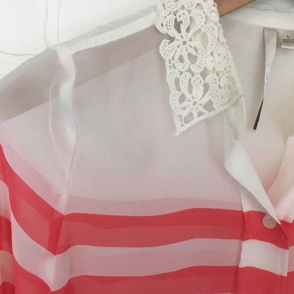 LC Lauren Conrad Sheer Button Up Striped Blouse - Picture 5 of 8